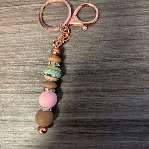Elegant Pink and Brown Beaded Keychain